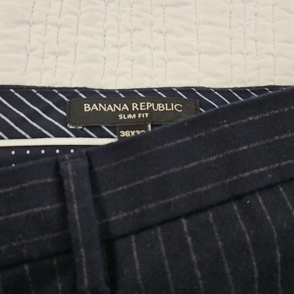 Banana Republic Dress‎ Pants Men's 36x32 Navy Blue Chalk Stripe Slim Fit Luxe